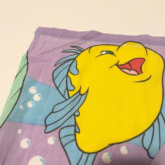 Vtg Disney The Little Mermaid Double Full Flat Sheet Ariel Flounder Sebastian - Picture 7 of 15